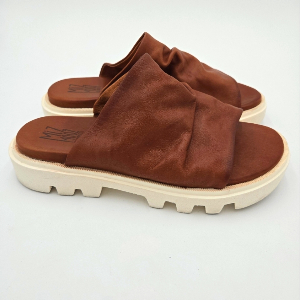 Miz Mooz Leather Slide Sandals Plymouth Brandy Size 41